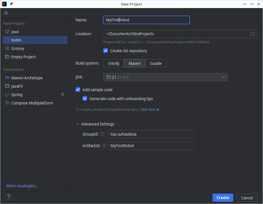 IntelliJ IDEA New Project window